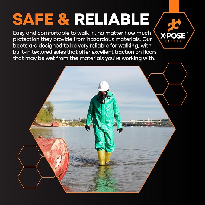 Hazmat Boot and Shoe Covers For Hazardous Materials - Explosives, Gases, Flammable Liquids, Peroxide and More – XL Yellow 12" Over the Shoe Protectors - by Xpose Safety