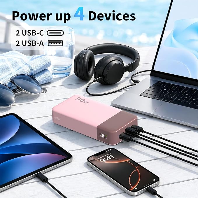 NOBIS 90W 20,000mAh Power Bank, Laptop Portable Charger 4-Port PD Fast Charging Battery Pack Digital Display for Laptop, Tablet, Phone and More