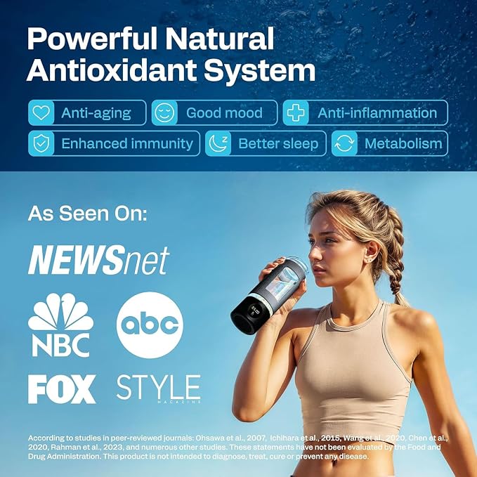Hydrogen Water Bottle | 16.2 oz (480 ml) Hydrogen Water Generator | 6000 PPB Hydrogenator Machine | SPE/PEM Ionizer Generator (Black)
