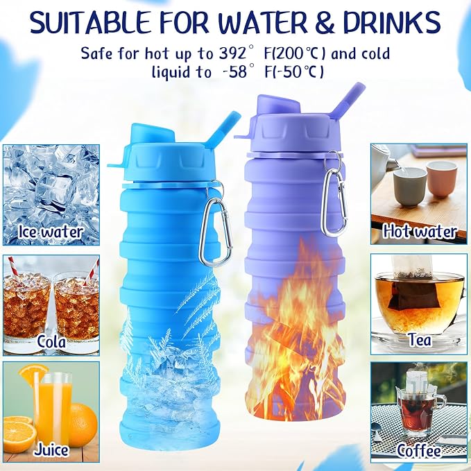 Layhit 10 Pcs Silicone Collapsible Water Bottles 17 oz Travel Water Bottle with Leak Proof Twist Cap Portable Foldable Retractable Sports Bottles Reusable Expandable Water Bottle (Multi Colors)