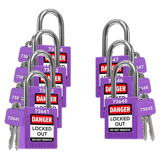 TRADESAFE Lockout Tagout Locks Set - 7 Purple Loto Locks, Lockout Locks Keyed Different, 2 Keys Per Lock, OSHA Compliant Lock Out Tag Out Padlocks, Safety Padlocks for Electrical Lockout Tag Out Kits