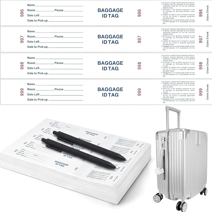 Feifeiya 1000 Hotel Luggage ID Tags with Transfer Tape on Back Paper Baggage Claim Check Tags Numbering from 000 to 999 Baggage Identification for Hotel Suitcase Motel Bag(White)