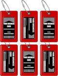 Luggage Tags Business Card Holder by TUFFTAAG - Flexible PVC Travel ID Bag Tag, Red, 6 Pack