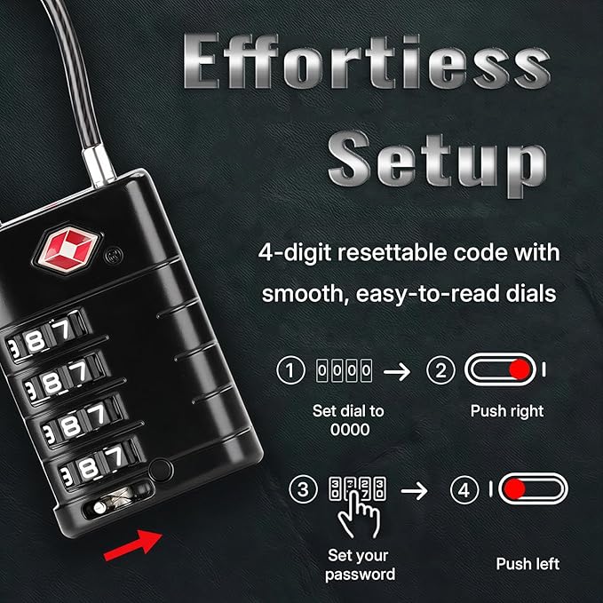 ANVIL TSA Approved Luggage Locks with Search Alert Indicator, 4-Digit Combination Suitcase Lock, Advanced TSA008 Core Heavy Duty Anti-Theft Travel Lock for Double Zippers, Backpacks