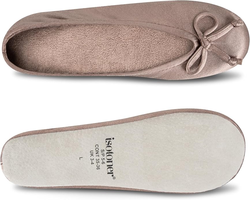 Isotoner Women's Satin Ballerina Slippers with Classic Ribbon Bow and Suede Sole
