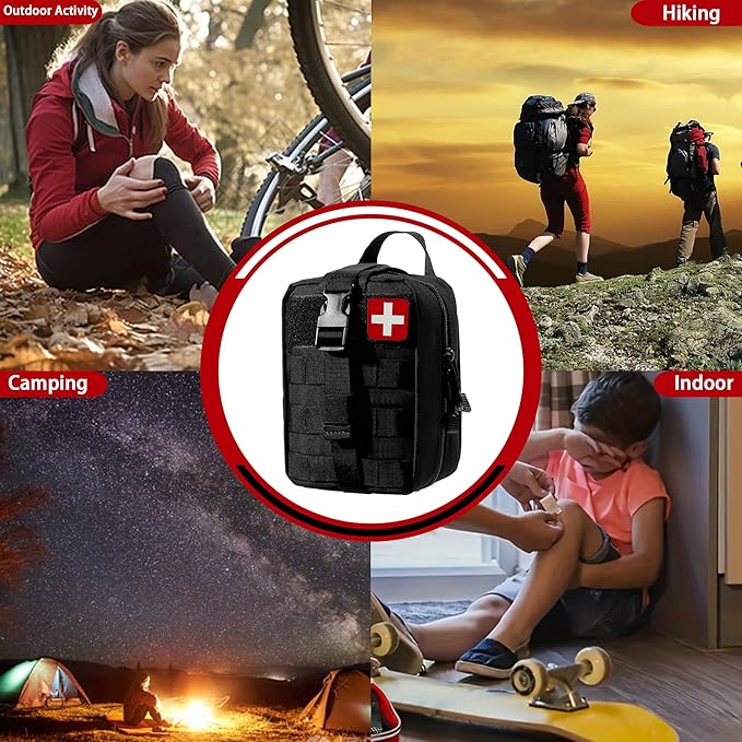 293Pcs/set - First Aid Kit Molle Pouches Emergency Survival Kit Suitable for Outdoor Activities, Home, School, Hiking, Car Travel and Camping - Quick Response First Aid Essentials (Black)
