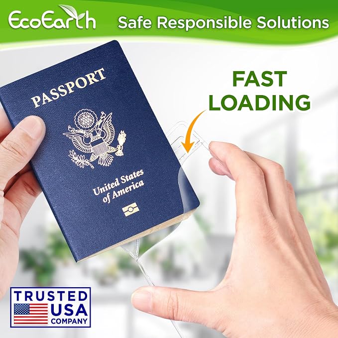 EcoEarth Passport & Identification Card Holders with Soft Edge (Clear, 4x6 Inch, 100 Pack), Extra Large Vertical ID Holder, Zipperless Plastic Name Badge Holders