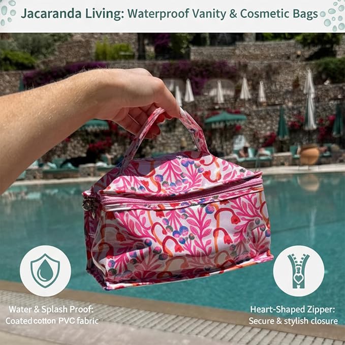 Jacaranda Living Vanity Bag - Water-Resistant, PVC-Lined - Strawberry Vine