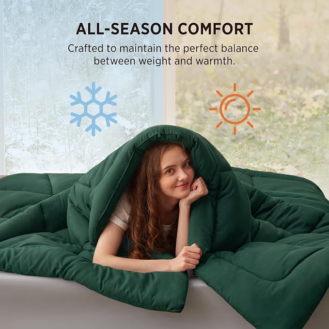 Bedsure Comforter Duvet Insert - Quilted Comforters King Size, All Season Duvet, GentleSoft Down Alternative Bedding, with 8 Tabs, Gifts for Women/Men, Green, King 90 x 102 Inches