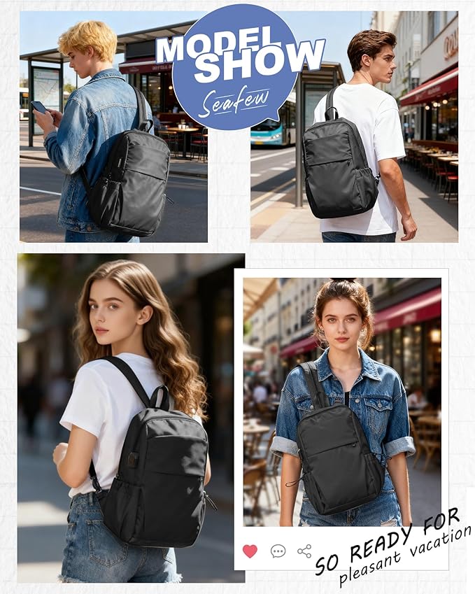 SEAFEW Large Black Convertible Sling Crossbody Backpack Shoulder Bag for Men Women, Waterproof Nylon Chest Bag One Strap Back Pack for Hiking Walking Biking Travel Cycling with USB Charger Port