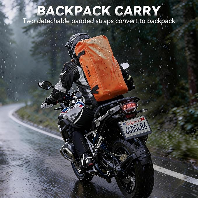 HEETA Waterproof Motorcycle Dry Bag, Waterproof Duffel Luggage Travel Bags with Zippered Closure & Pocket, Shoulder Straps, Large Space for Motorcycling Camping Commuting Boating (Orange, 70L)