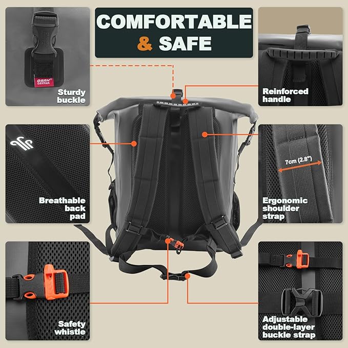 OSAH DRYPAK Waterproof Backpack Dry Bag 25L/35L/55L/85L – Heavy Duty Roll-Top Hiking Backpack Sack Keeps Gear Dry for Travel, Kayaking, Boating, Camping, Rafting and Fishing