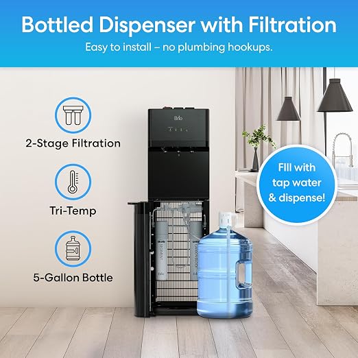 Brio 520 Series No Line Bottom-Loading Water Cooler with Built-in 2 Stage Water Filter Black