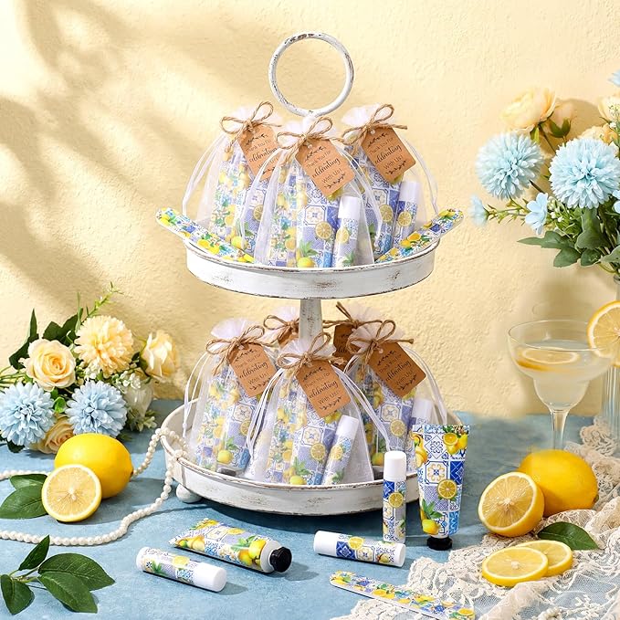 Leelosp 24 Sets Capri Lemon Hand Cream and Lip Balm Nail File Gift Bulk Summer Lemon Party Favors Wedding Favor for Guest Travel Size Hand Lotion Lip Balm Gifts Set Bridal Baby Shower Birthday