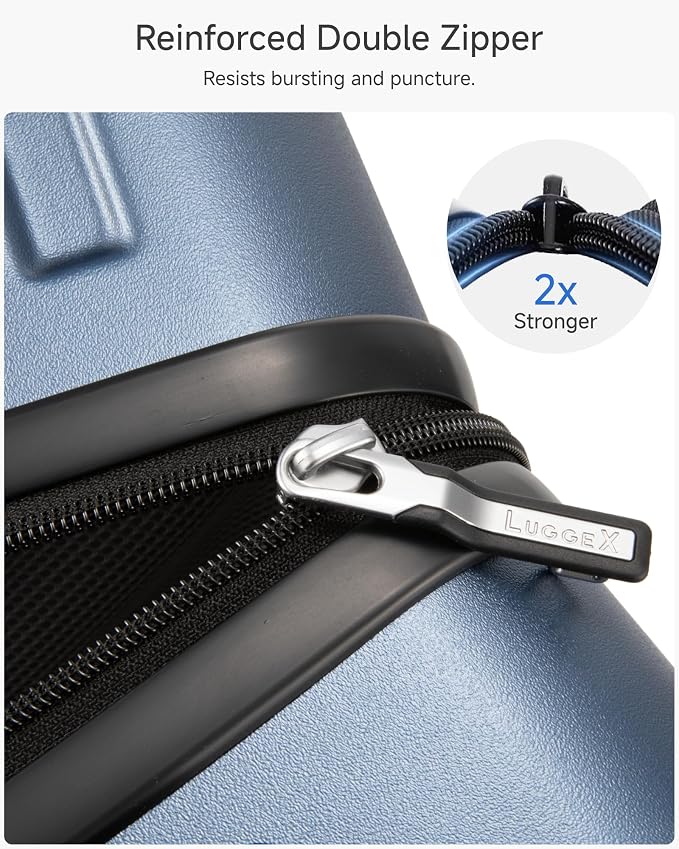 LUGGEX 3 Piece Set Luggage with Spinner Wheels,100% PC Hard Shell Suitcases with 360° Spinner Wheels & TSA Locks(Blue, 3 Piece Sets)