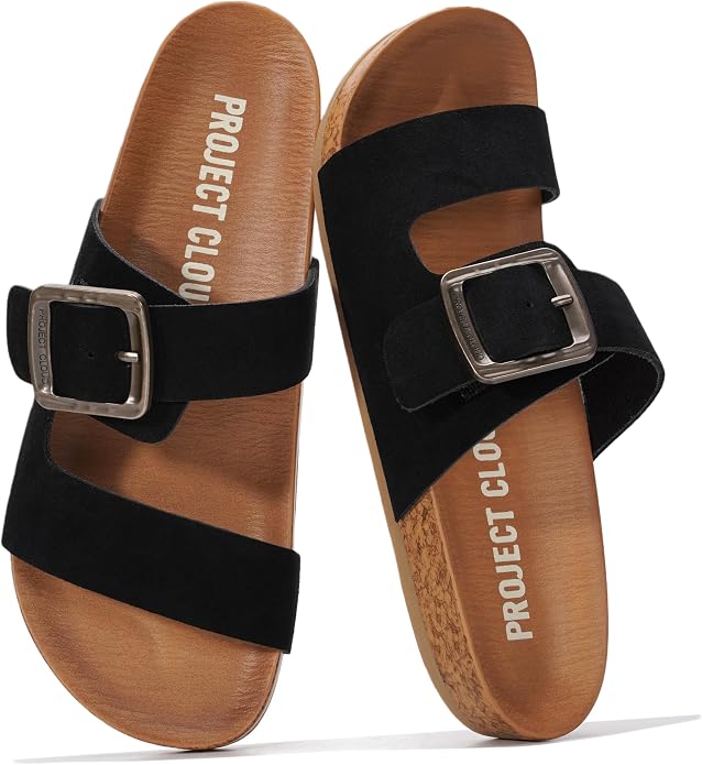 Project Cloud Womens Sandals - Adjustable Buckle Sandals for Women 2026 with Plush Insole - Lightweight & Non Slip Slides for Women Footwear