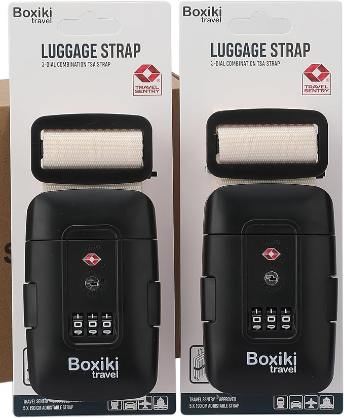 TSA Approved Luggage Straps Light Beige Set of 2 Anti-Burst Adjustable Polyester Suitcase Belts with 3-Dial Combination Lock, 190cm Heavy-Duty Travel Strap Prevents Accidental Opening