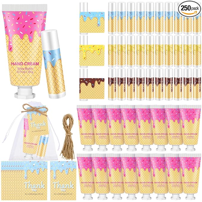 200 Pcs/ 50 Set Ice Cream Drip Baseball Gift Bulk for Team Include Ice Cream Drip 50 Lip Balm 50 Hand Creams 50 Bag 50 Tag for Summer Baseball Softball Party Favors Birthday Stuff