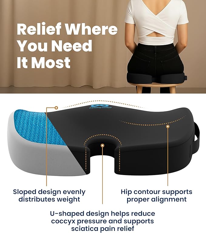 Everlasting Comfort Seat Cushion Gel Top in Black