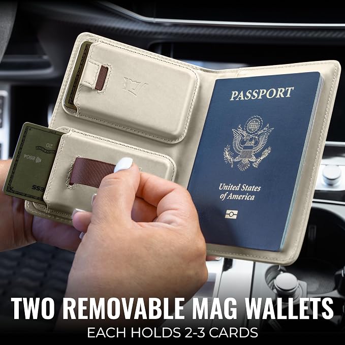 Kings Loot Passport Holder Wallet – RFID Blocking Leather Travel Wallet with Built-in Airtag Holder – Holds 1-6 Cards & Passport – Easy Pull Tab – Slim & Stylish Wallets (Ivory)