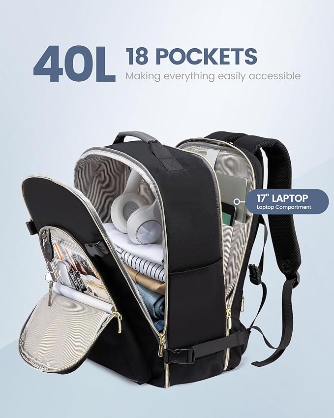 LOVEVOOK 40L Travel Backpack Flight Approved Carry on Backpack,3 Packing Cubes,Waterproof Personal Item Travel Bag,TSA Carry on Luggage Suitcase Travel Essentials,Gifts for Women & Men,fits 17" Laptop