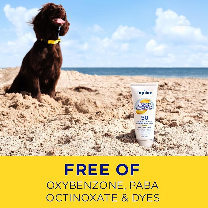Coppertone Sport Mineral Sunscreen Lotion SPF 50, Water Resistant Sunscreen with Zinc Oxide, 5 Fl Oz Bottle
