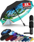 TUMELLA Strongest Windproof Travel Umbrella (Compact, 100MPH Wind-Tested), Light, Portable, One-Handed Use, Automatic Folding Rain Umbrella, Durable, Premium Grip, Fits Car & Backpack