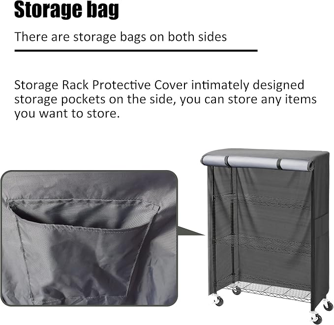 Heavy Duty 600D Wire Shelving Cover 36" x 18" x 54" - Grey Storage Rack Protector - Modern Fabric Shroud for Pantry, Laundry Room, and Basement