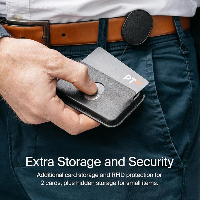 Orbitkey ID Card Holder Pro | Made with LWG-Certified Top Grain Leather and Durable Dyneema Cord | Holds 1 Access Card & 2 RFID Cards | Interchangeable Orientation | (with Lanyard, Black)