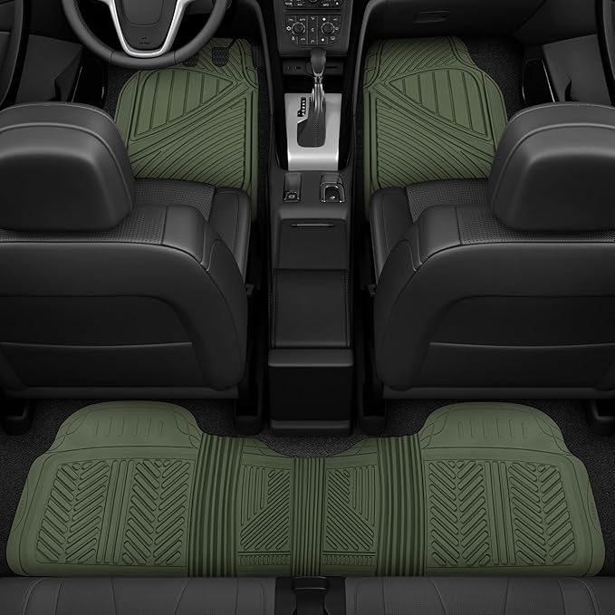Motor Trend FlexTough Performance All Weather Rubber Car Floor Mats - 3 Piece Floor Mats Automotive Liners for Cars Truck SUV, Heavy-Duty Waterproof (Green)