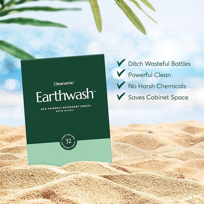 Earthwash Laundry Detergent Sheets (Up To 320 Loads) 160 Scent Free Sustainable Sanitizer Strips - Ideal for Travel & Home Liquidless Laundry by Cleanomic