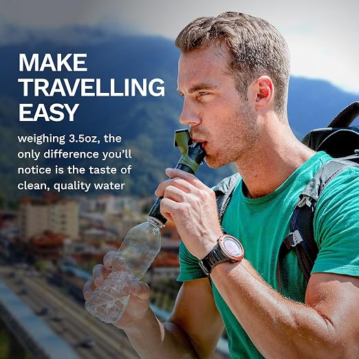 Survivor Filter Squeeze Kit – Emergency Water Filter Straw with 2 Collapsible 33.8 fl oz Bottles – USA-Tested – 0.05 Micron Filtration – Portable Water Filtration for Emergency Prep, Camping & Hiking