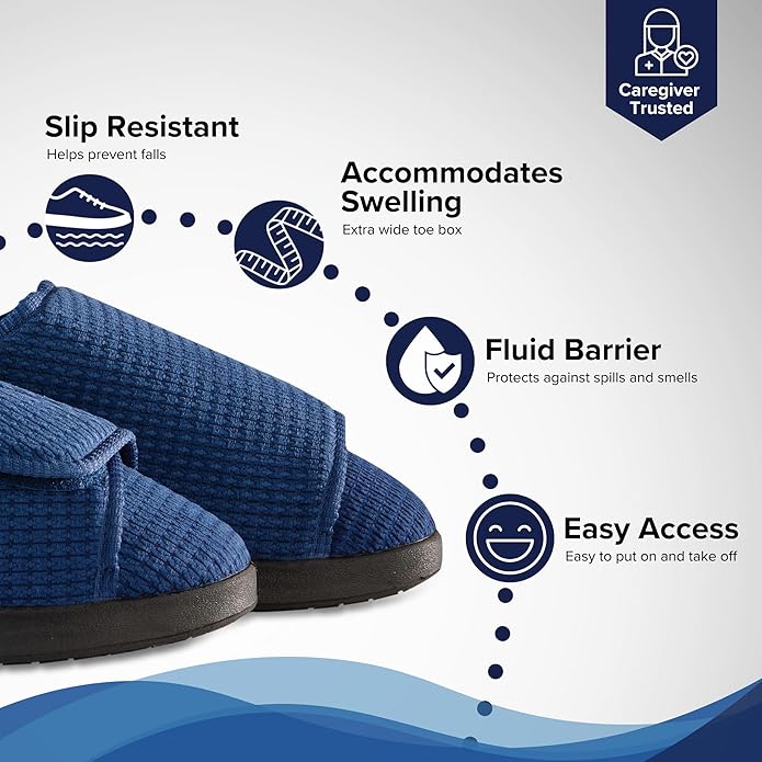 Silvert's Adaptive Clothing & Footwear Silverts Women's Extra Wide Adjustable Slippers Easy Closure Diabetic House Shoes Non Slip Comfort