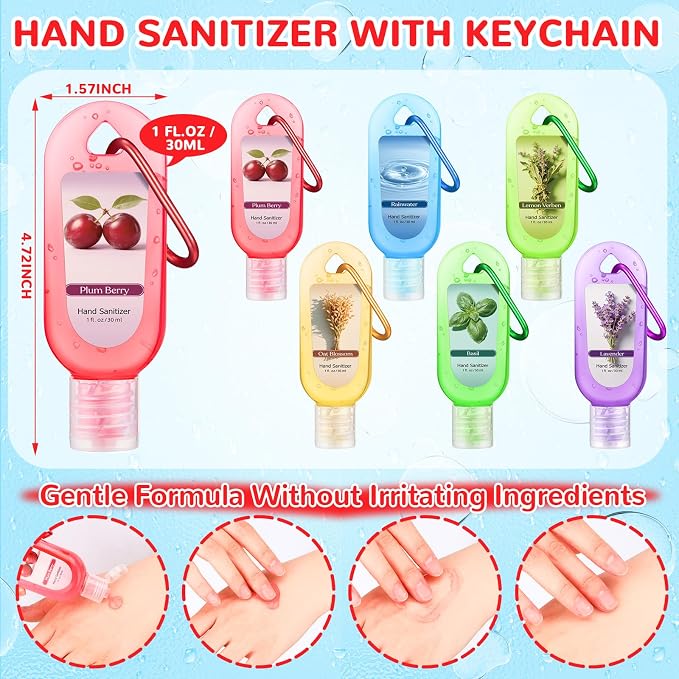 24 Pack Scented Hand Sanitizers Keychain Gift Lavender Mini Hand Sanitizer Gel Bulk 1 oz Travel Size Colorful with Keychain Set Thank You Gift for Teacher Nurse Coworker Graduation Party