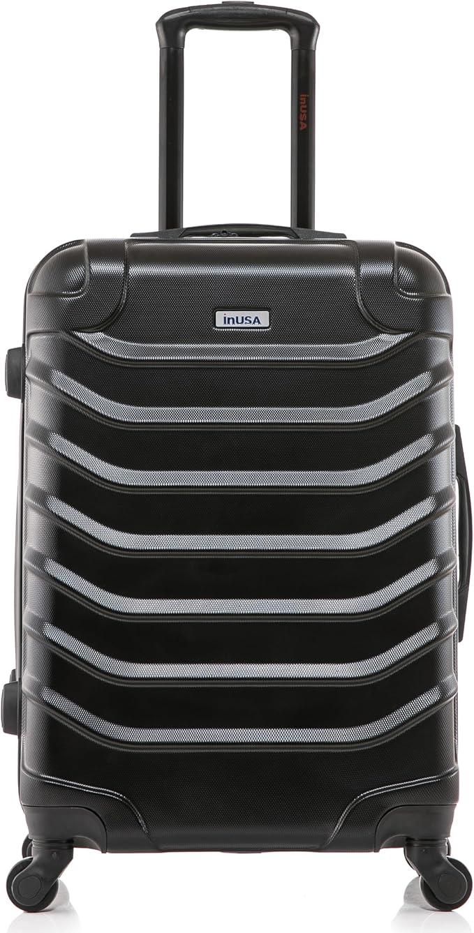 InUSA ENDURANCE Luggage with Spinner Wheels | Durable Lightweight Hardside Suitcase, Spacious Travel Bag with Handle and Trolley | 24-Inch Medium Checked Luggage | Black