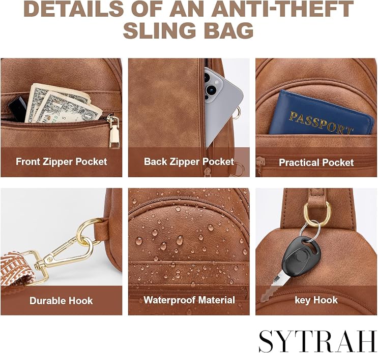 SYTRAH Anti Theft Crossbody Bags for Women, RFID Sling Bag Travel Purse, RFID Cross Body Purses Chest Bag for Travel