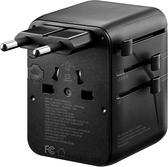 Insignia All-in-One Ground Travel Adapter Converter Series with USB Ports (45W All-in-1 Travel Adapter)