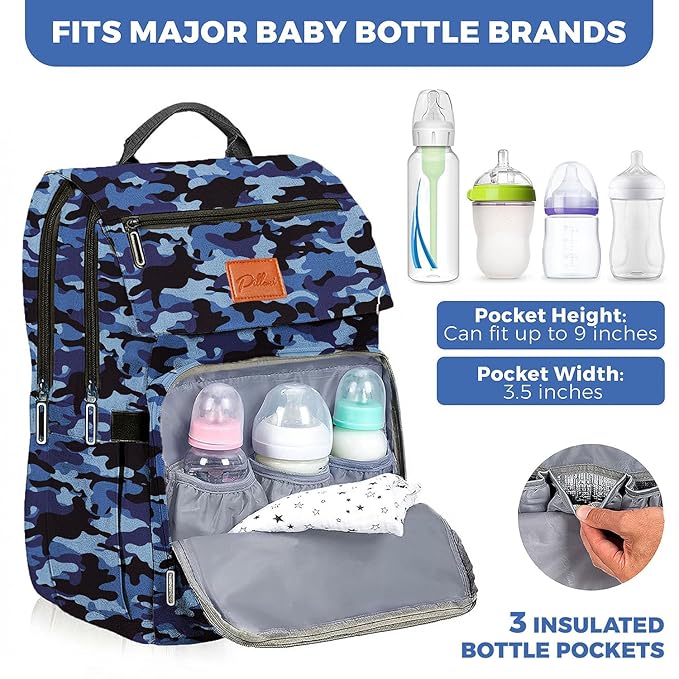 PILLANI Baby Diaper Bag Backpack - Large Bag for Boys & Girls, Waterproof Diaper Backpack - Travel Diaper Bags w/Changing Pad, Baby Registry Search & Shower Gifts - Essentials Must Haves Newborn Stuff
