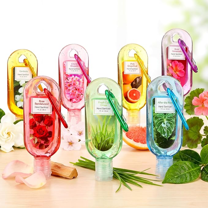 24 Pack Scented Hand Sanitizers Keychain Gift Mini Hand Sanitizer Gel Bulk 1 oz Travel Size Keychain Gift Set Summer Party Favors Thank You Gifts for Nurse Teacher Staff Back to School