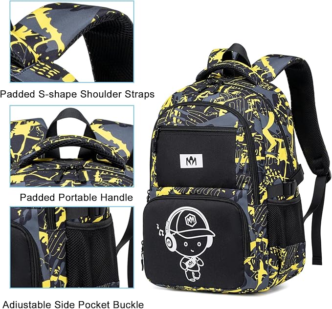 Bluboon Kids Backpack Boys Camo Bookbag Teens Elementary School Bag Daypack Travel Back Pack Middle school (Boy-Yellow camo)