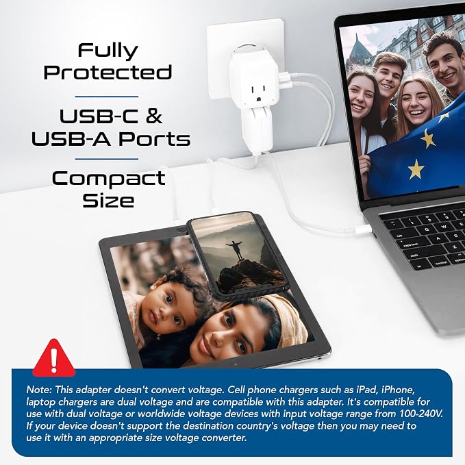 Ceptics International Power Plug Adapter Travel Set, 20W PD & QC, Safe Dual USB & USB-C 3.1A - 2 USA Outlet - Compact - Use Europe, Asia, Africa In Worldwide - Includes 13 Type SWadAPt Attachments
