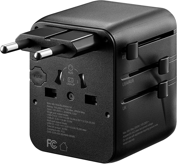 Insignia All-in-One Ground Travel Adapter Converter Series with USB Ports (20W All-in-1 Travel Adapter)