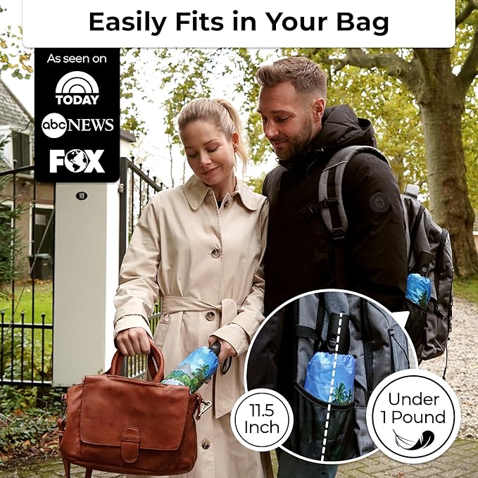 TUMELLA Strongest Windproof Travel Umbrella (Compact, 100MPH Wind-Tested), Light, Portable, One-Handed Use, Automatic Folding Rain Umbrella, Durable, Premium Grip, Fits Car & Backpack