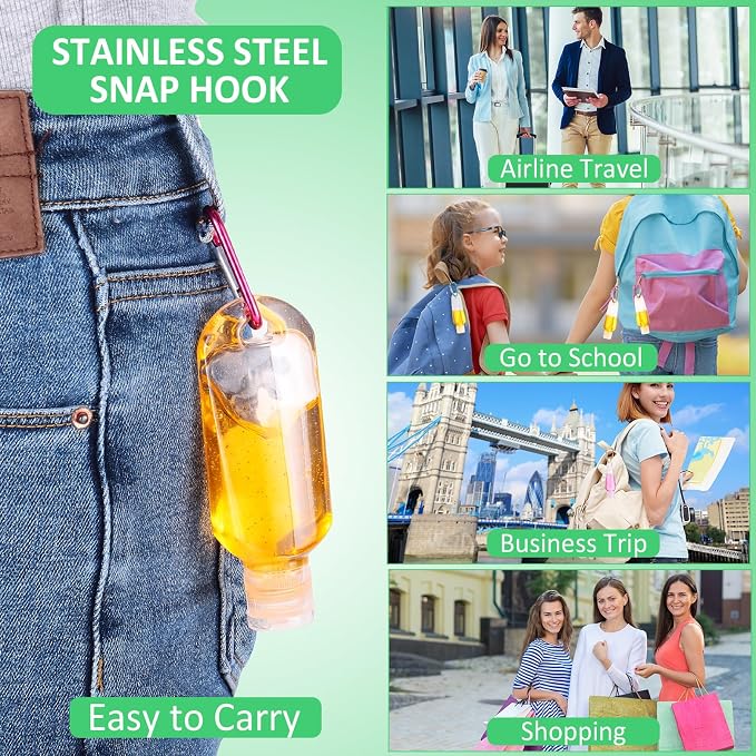 FairySandy 50 Pcs Traveling Bottles with Keychain 2oz Clear Plastic Hand Sanitizer Holder Keychain Empty Refillable Liquid Packing Container Squeeze Plastic Bottle with Lid,Rectangle
