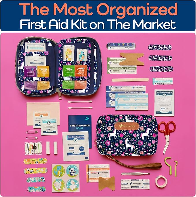 KeepGoing Travel First Aid Kit for Kids – 130 Pc. for Car, Home, Purse, Diaper Bag & Backpack with Latex-Free Bandages - Mini First Aid Kit Travel Size TSA-Approved