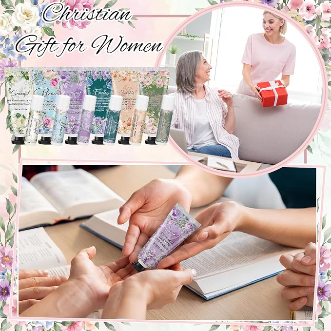 Loopeer 12 Sets Graduation Christian Hand Cream and Lip Balm Gift Set Christian Gift Bulk for Women Mothers Day Gifts for Church Travel Size Hand Lotion Bible Verse Lip Balm Bulk for Bridal Mom