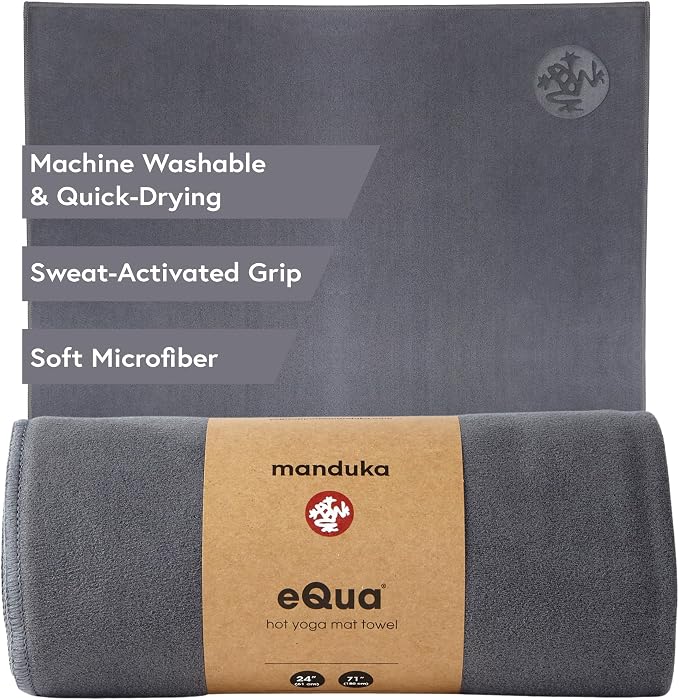 Manduka eQua Hot Yoga Mat Towel - 71" | Rapid Moisture Activated Grip | Ultra Soft Microfiber | Quick Dry | Lightweight, Travel Friendly Mat Layer | 71 x 24 inches | Thunder