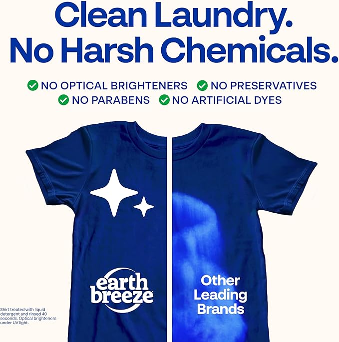 Earth Breeze Laundry Detergent Sheets Fragrance-Free - 60 Loads Eco Liquidless Soap - Travel-Friendly for Hot & Cold Cycles, Tackles Tough Stains & Odors - Gentle on Sensitive Skin, 30 Ct