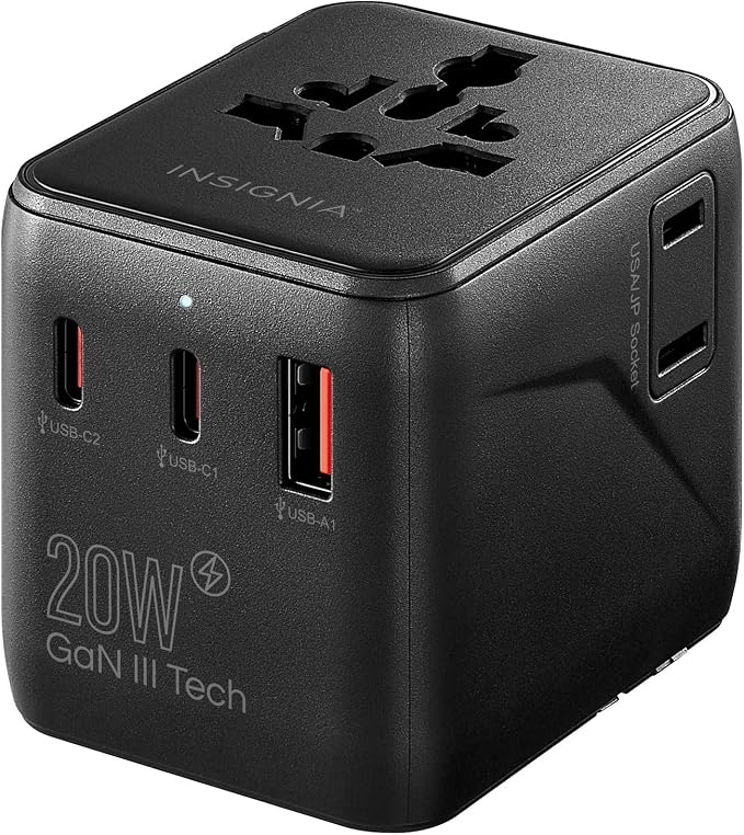 Insignia All-in-One Ground Travel Adapter Converter Series with USB Ports (20W All-in-1 Travel Adapter)