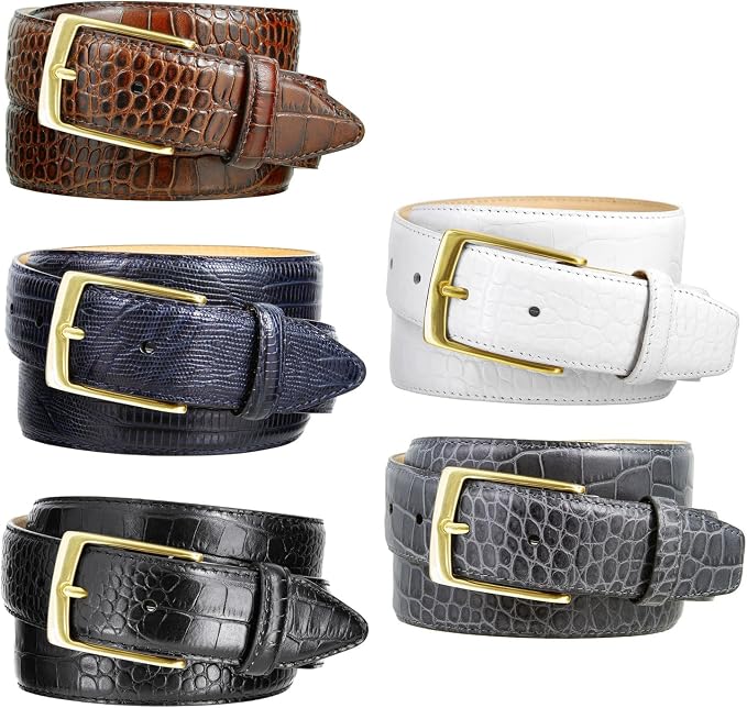 Genuine Full-Grain Cowhide Leather Dress Belt Solid Brass Gold Buckle 1-3/8'' or 1" Wide